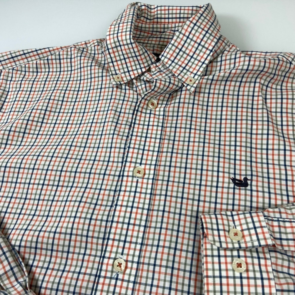 Southern Marsh Men's Size M Orange/Green/Blue Plaid Wrinkle Free‎  Oxford Shirt